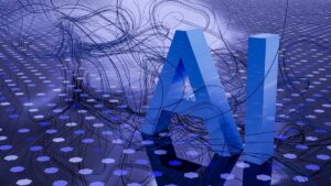 Letras AI em 3D representando inteligência artificial